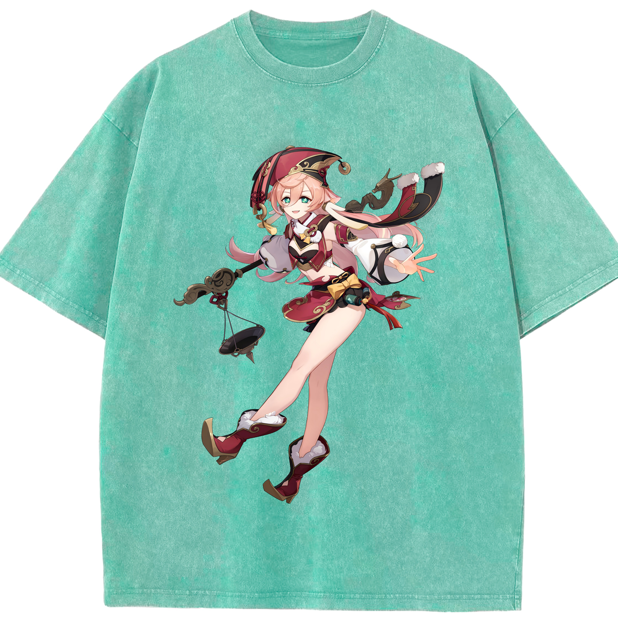 げんし神 ヤンフェイ genshin Yanfei 綿100% ヴィンテージ風 半袖Tシャツ（フロントプリント）